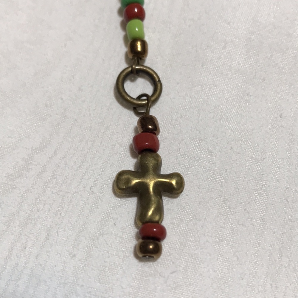 Metal Shepherd's Hook Bookmark w/Chain, Metal Cross Bead, & Glass Seed Beads - Picture 4 of 9